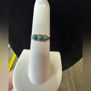 Sterling Zuni Snake Eye Blue Turquoise Minimalist Thin Band Ladie's Ring Sz 5.25